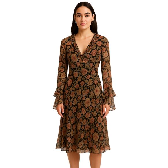 Lauren Ralph Lauren 100% Silk Floral Midi Dress Size 6 | Romantic Cottagecore - Picture 1 of 6